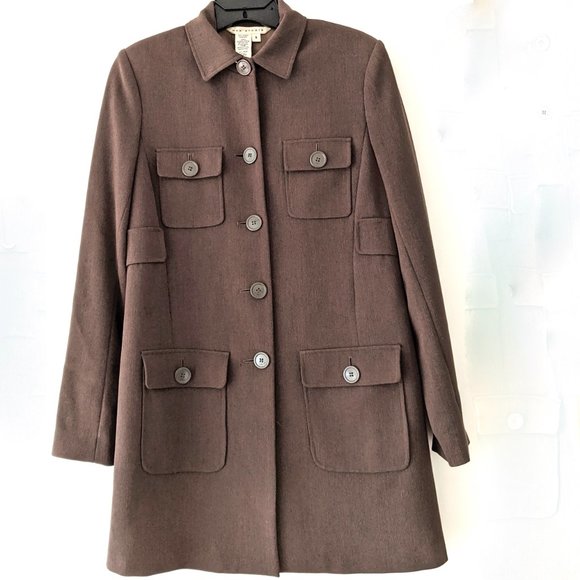 coat 4 brown MAX STUDIO vintage pockets buttons - Picture 1 of 7